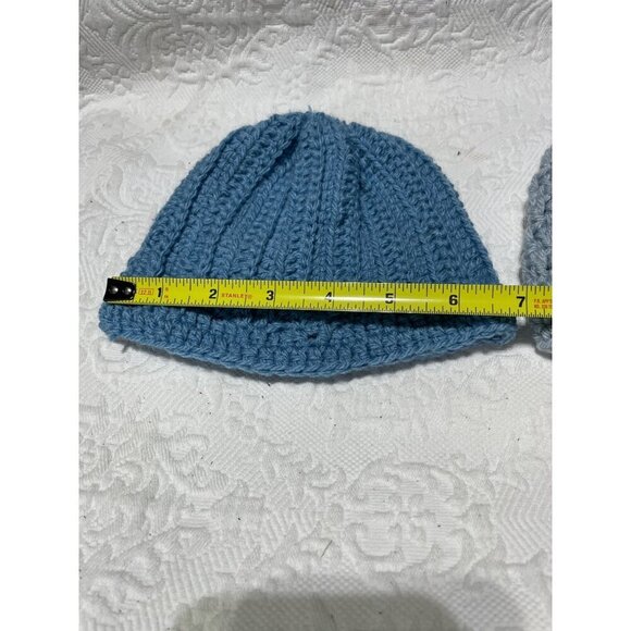 Handmade Crochet Baby Beanies Set Of 2 - Blue & Light Gray ‎ - 6 In - Picture 5 of 5
